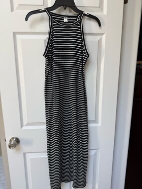 Old Navy Black and White Striped Racerback Maxi Dress